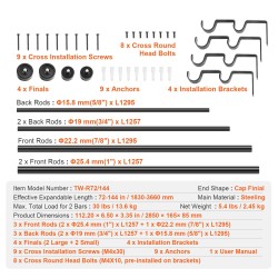 Kaksinkertainen teräsverhotanko mattamusta säädettävä 182,9–365,8 cm halkaisijat 2,5 ja 1,9 cm