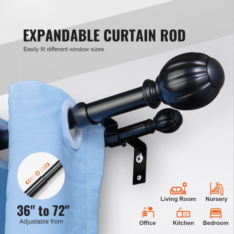 Kaksoisverhotanko teräs säädettävä 91,4–182,9 cm 2,5 cm ja 1,9 cm mattamusta