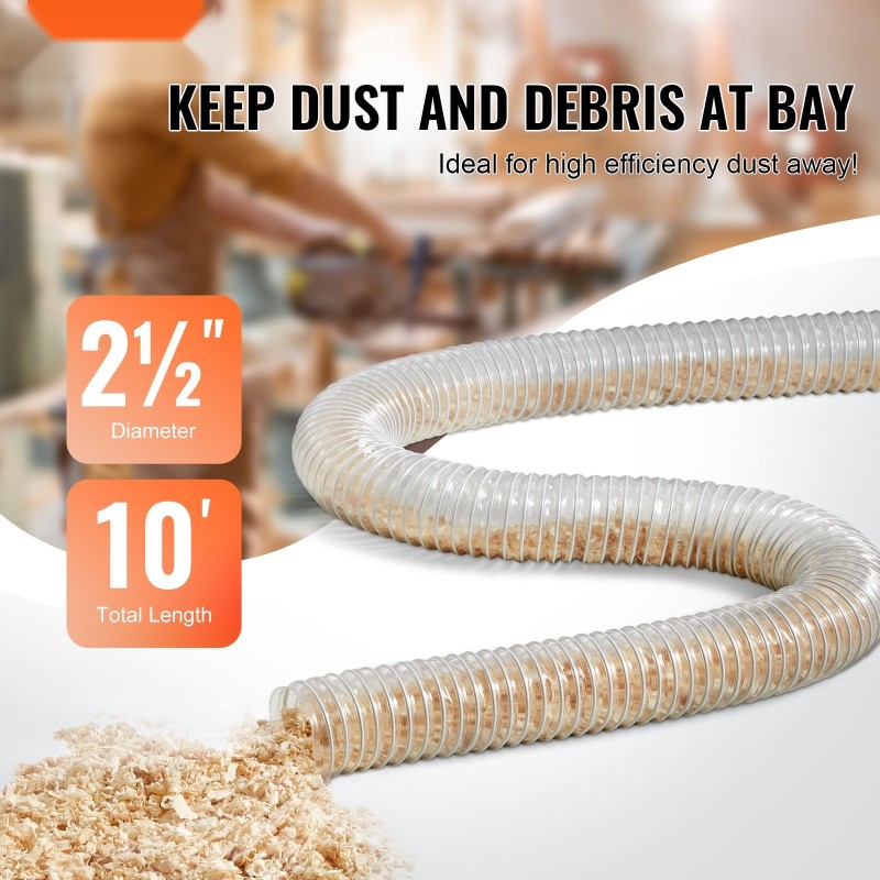 PVC-muovinen puruletku 63 mm x 3050 mm hiiliteräskierrolla 4 ruostumatonta kiristintä