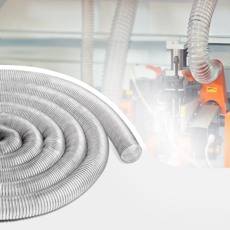 PVC pölynpoistoletku 100 mm 15,24 m paksunnettu teräslankakierre 4 kiristintä puuntyöstökoneisiin