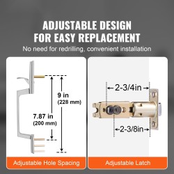 Etuoven neliönmuotoinen vedinsarja sinkkiseos satiininikkeli käännettävä oikea ja vasen