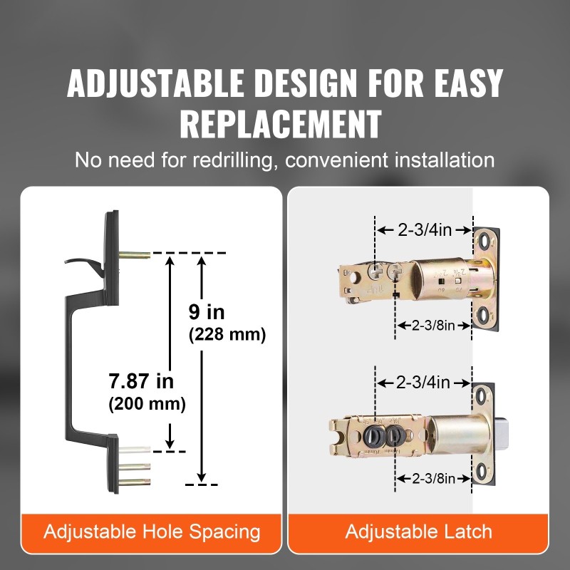 Etuoven mattamusta neliönmuotoinen vedin ja lukosarja sinkkiseos käännettävä avaimella lukittava