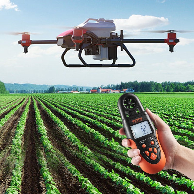 Bluetooth-käsianemometri ABS ja TPE-muovinen LED-taustavalaistu näyttö mittaa tuulennopeuden IP44-suojattu