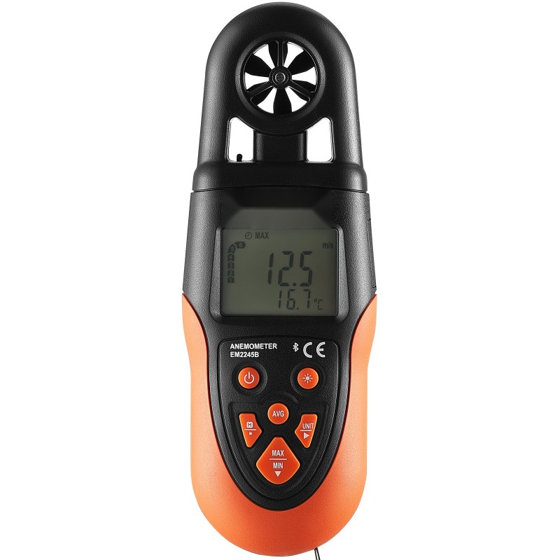 Bluetooth-käsianemometri ABS ja TPE-muovinen LED-taustavalaistu näyttö mittaa tuulennopeuden IP44-suojattu