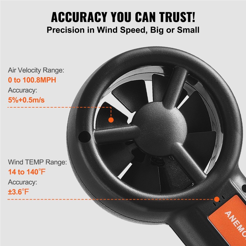 Käsikäyttöinen jaettu CFM-tuulimittari ABS-TPE-materiaali LED-näyttö tuulennopeus lämpötila