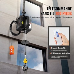 Sähkötalja 499 kg 1500 W kannettava kolme ohjaustapaa sinkitty teräsvaijeri 7 m