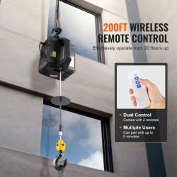 Kannettava sähkönostin ja vinssi 499 kg nostokyky 7 m langaton kauko-ohjain