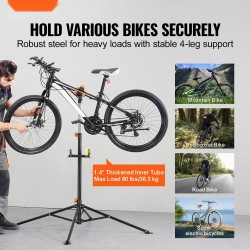 Pyörän huoltoteline teräs 36 kg kantavuus säädettävä korkeus 1079–1900 mm nelijalkainen jalusta