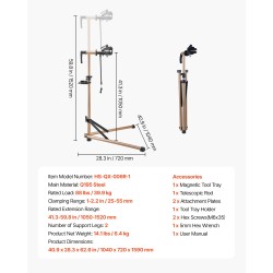 Pyörän huoltoteline Q195-teräs kantavuus 39.9 kg säädettävä 105–152 cm magneettitarjotin 360° puristin
