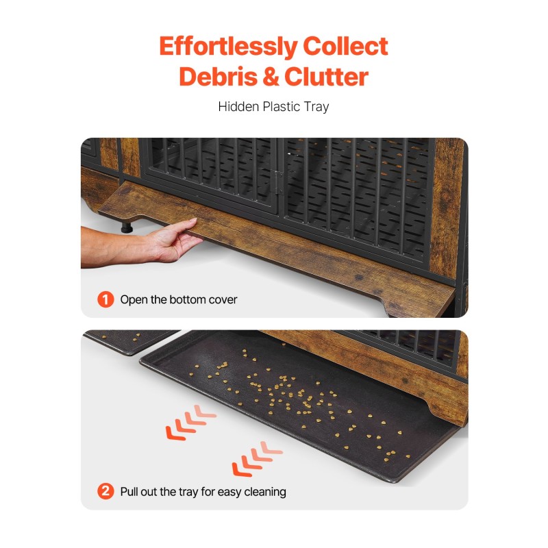 Huonekalutyylinen koiranhäkki lastulevy ja rauta kahdelle koiralle säädettävällä väliseinällä kaksoisovilla