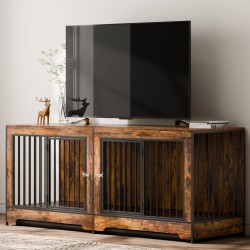 Huonekalutyylinen koiranhäkki lastulevy ja rauta kahdelle koiralle säädettävällä väliseinällä kaksoisovilla