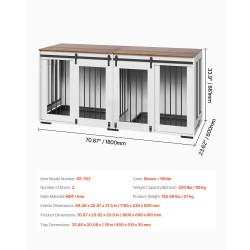 Kaksoishäkki kahdelle koiralle teräsrunko ja P2-luokan MDF-levy TV-tasona ruskea ja valkoinen