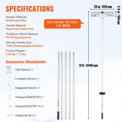 Kattolumiharja alumiiniterä 63,5 cm 640 cm ulottuvuus suojapyörillä liukuestekahvalla