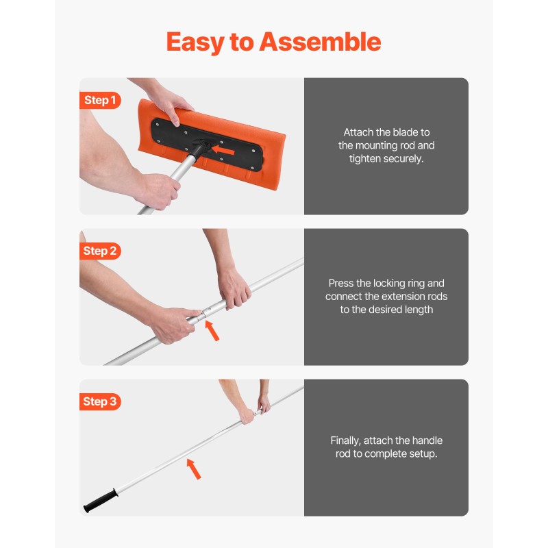 Kattolumilapio korkeatiheyksisellä 45 cm vaahtoterällä säädettävä 2,25–5,62 m alumiinivarrella ja liukumattomalla kahvalla