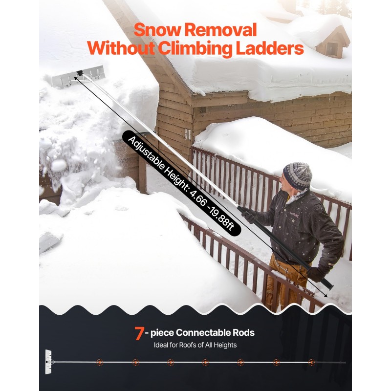 Kattolumiharja 66 cm alumiiniterällä säädettävä 2,3–6 m varsi rullilla