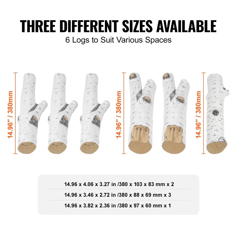 Keraamikuituiset koivupuut 6 kpl kaasutakkaan sisä ja ulkokäyttöön