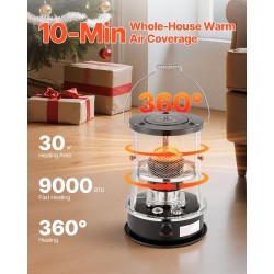 Siirrettävä kerosiinilämmitin ja liesi 9000 BTU 19 L säädettävä liekki musta