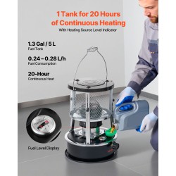 Siirrettävä kerosiinilämmitin ja liesi 9000 BTU 19 L säädettävä liekki musta