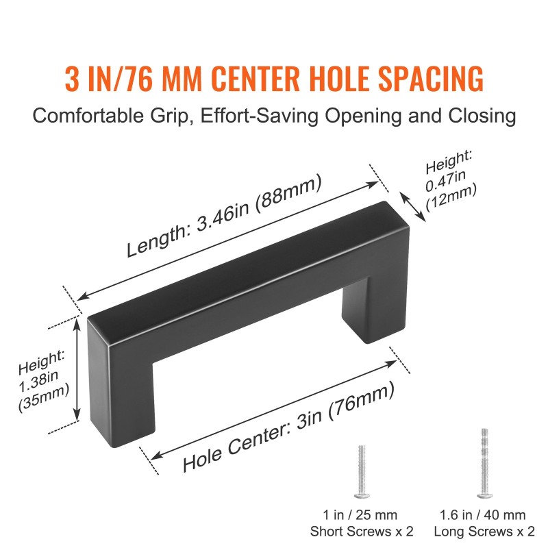 Kaapinvetimet 30 kappaletta ruostumaton teräs 76 mm reikäväli mattamusta poraton asennus