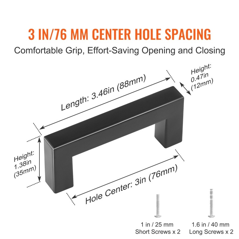 Kaapin vetimet ruostumatonta terästä 76 mm keskireikävälillä 10 kpl mattamusta