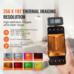 Lämpökamera 256×192 pikseliä 25 Hz Android‑yhteensopiva Type‑C‑liitäntä IP54 -20–550 °C