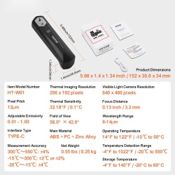 Lämpökamera älypuhelimelle 256×192 infrapunakuvantaja 640×480 näkyväkamera −20–550°C 25Hz IP54