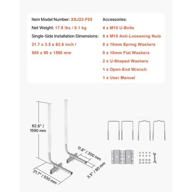 Venetrailerin ohjainpylväät teräs PVC säädettävät 1590 mm 2 kpl sopii veneille