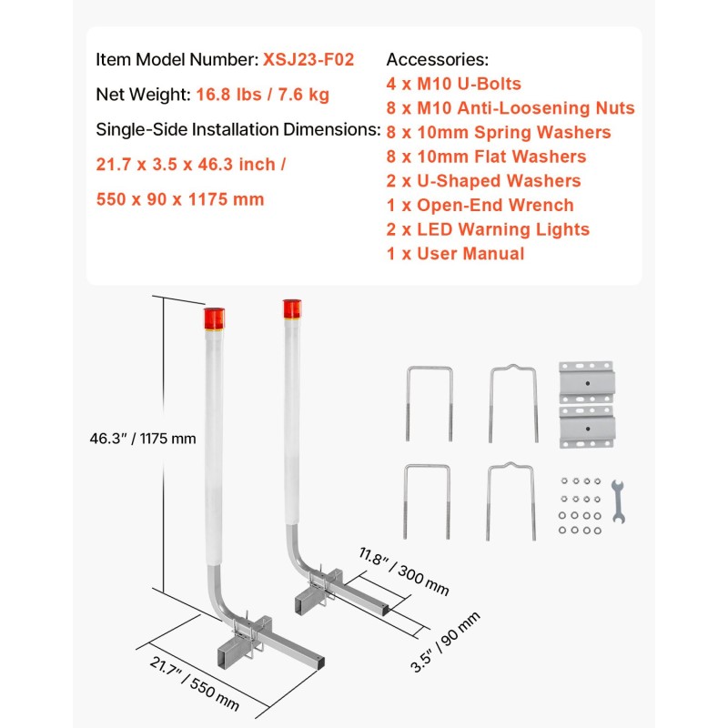 Traileriohjaimet teräsrunko 1016 mm PVC putkilla 2 kpl aurinkokennovalot