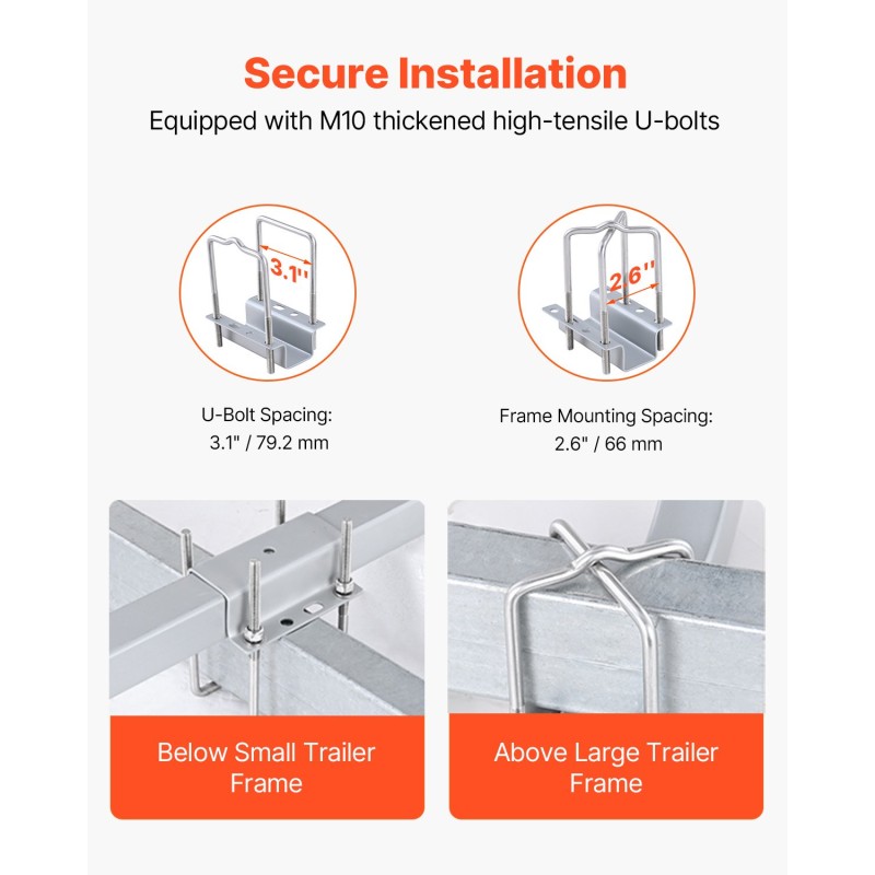 Venetrailerin säädettävät kovetetut teräsohjaimet 2 kpl pehmustetut merenkestävät