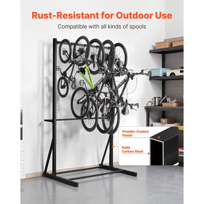 Vapaasti seisova pyöräteline hiiliteräsrunko 136kg kantavuus jopa 5 pyörää sisä- ja ulkokäyttöön