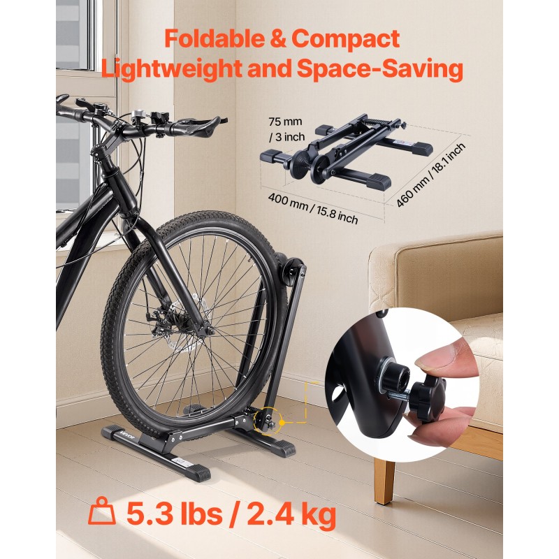 Pyöräteline ruosteenkestävä hiiliteräs sopii 20–29 tuuman pyörille taitettava lattialle musta