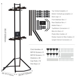 Pystysuora hiiliteräksinen pyöräteline säädettävillä varsilla 4 pyörälle ilman porausta