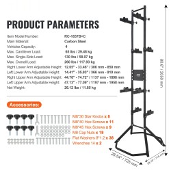 Pystysuora hiiliteräksinen pyöräteline säädettävillä varsilla 4 pyörälle ilman porausta
