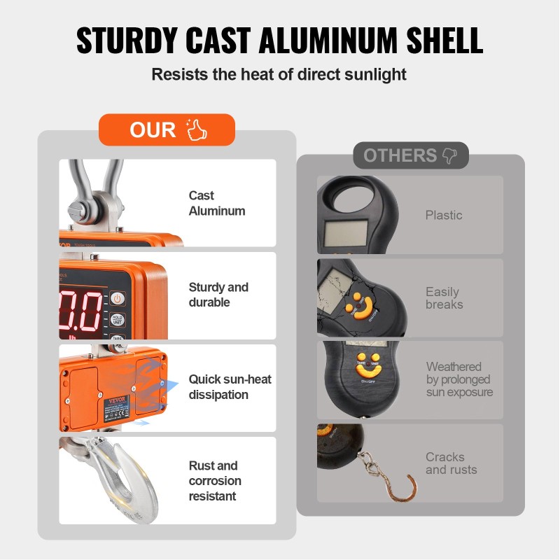 Digitaalinen nosturivaaka valualumiinikuorella 9–1000 kg 0,2 kg tarkkuus LED-näyttö kauko-ohjain