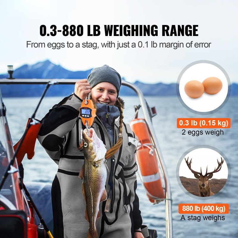 Digitaalinen ripustettava nosturivaaka 400 kilogramman kapasiteetti valualumiinikuori teräskoukut