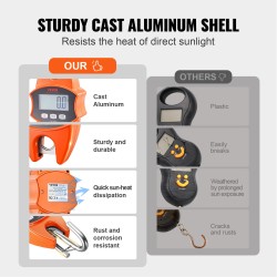 Digitaalinen ripustettava nosturivaaka 400 kilogramman kapasiteetti valualumiinikuori teräskoukut