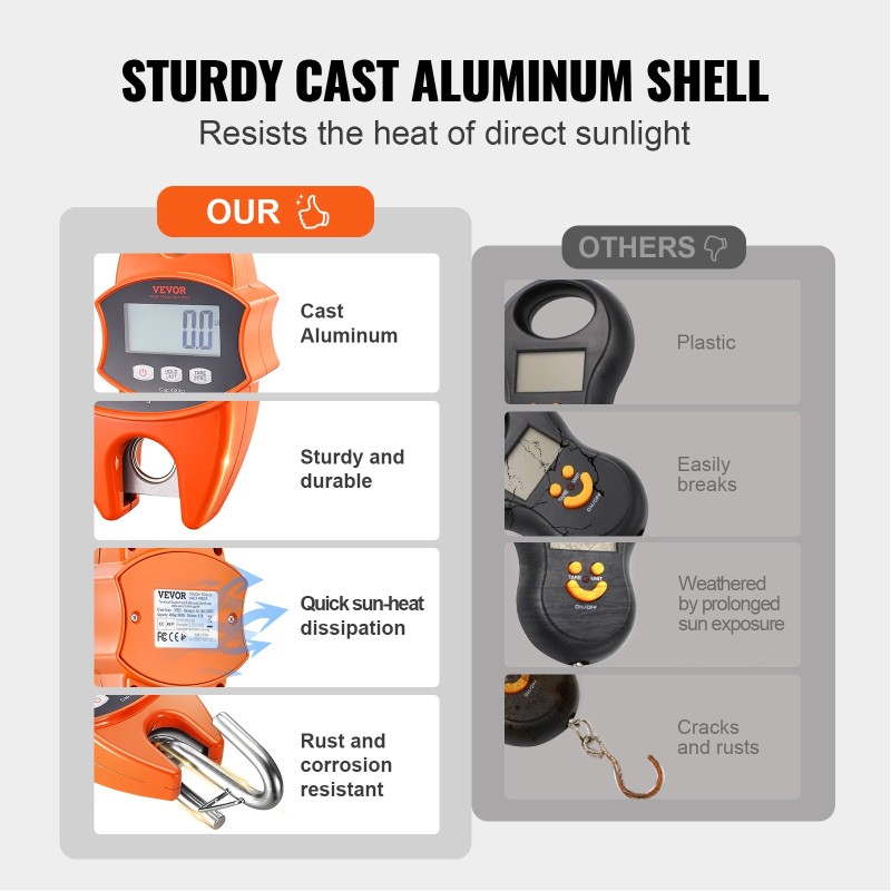 Digitaalinen ripustettava nosturivaaka 400 kilogramman kapasiteetti valualumiinikuori teräskoukut
