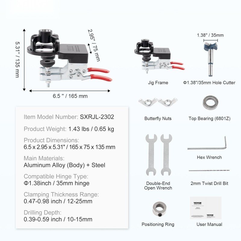 Piilosaranajigi 35 mm alumiinirunko teräs ja kovametalliporausosat kaksoispuristin