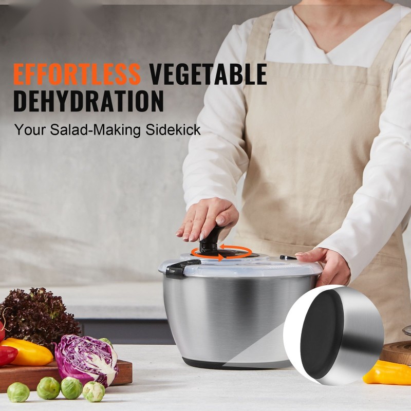 Salaattilinko 304-ruostumaton teräskulho 4,5 l sisäkori 3 l yhdellä kädellä BPA-vapaa