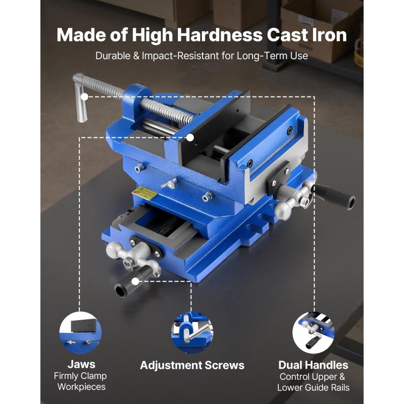 Ristisyöttöporapuristin valurautainen 102 mm leukaleveys 89 mm suurin avautuma XY-säätö poraukseen