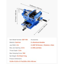 Ristisyöttöporapuristin valurautainen 102 mm leukaleveys 89 mm suurin avautuma XY-säätö poraukseen