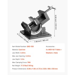 Kallistettava valurautainen porapuristinruuvi 4,25 tuuman leukaleveys 0-90 asteen kulmasäätö
