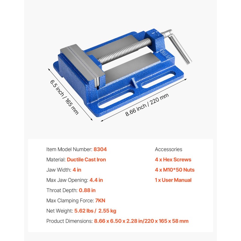 Porapuristin valurautainen 4 tuuman leukaleveys 7 kilonewtonin puristusvoima työpöytäkiinnitys