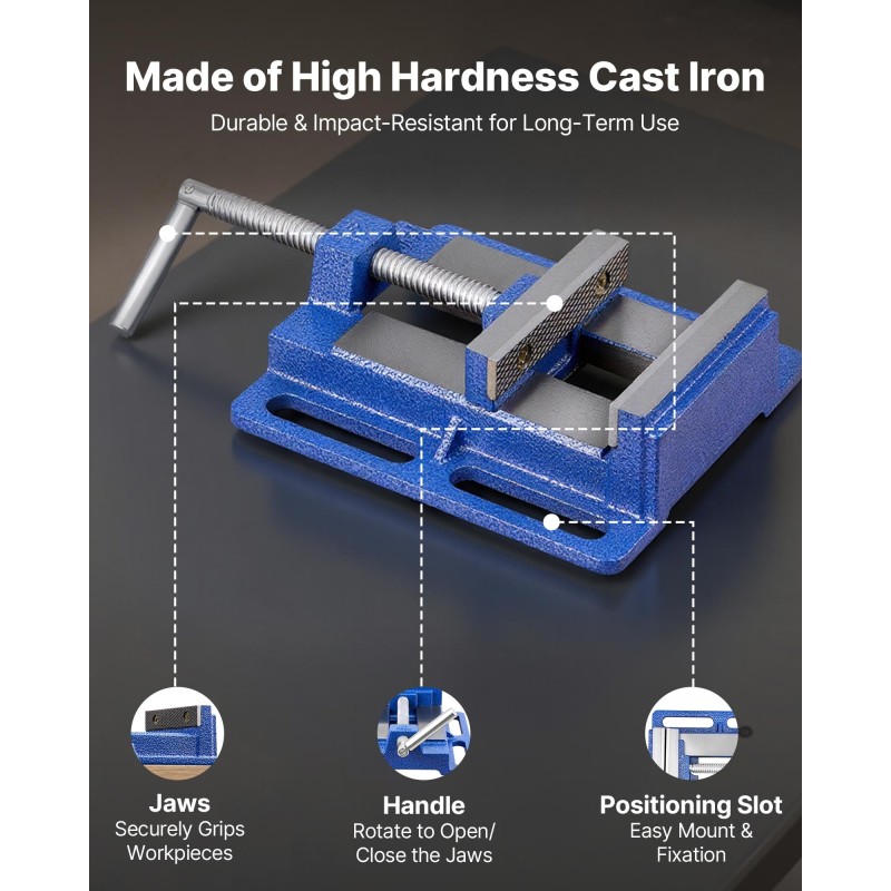 Porapuristimen ruuvipenkki pallografiittivalurautainen 6 tuuman leukaleveys 7 kilonewtonin puristusvoima pitkät kiinnitysurat