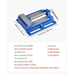 Porapuristimen ruuvipenkki pallografiittivalurautainen 6 tuuman leukaleveys 7 kilonewtonin puristusvoima pitkät kiinnitysurat