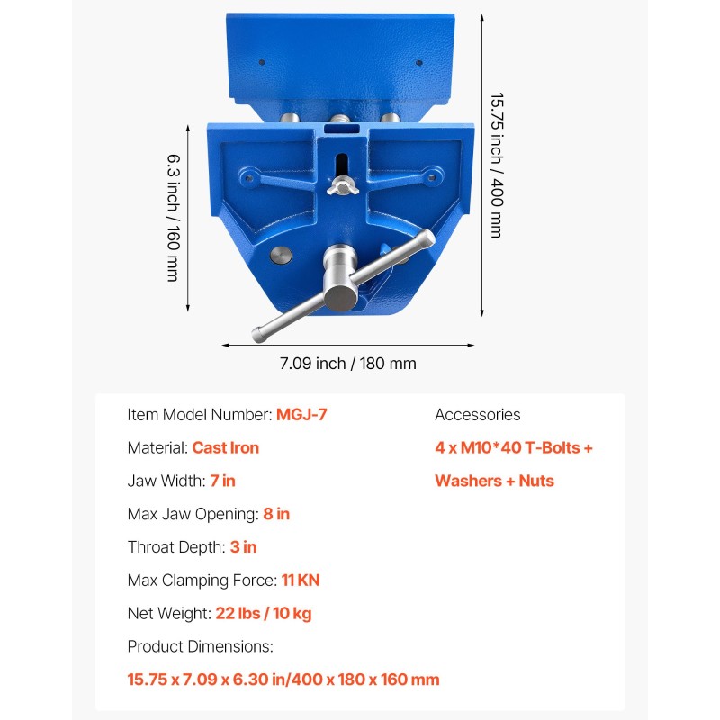 Valurautainen työpöytäpuristin seitsemän tuuman leukaleveys kahdeksan tuuman enimmäisavauma pika avaus säädettävä etupysäytin