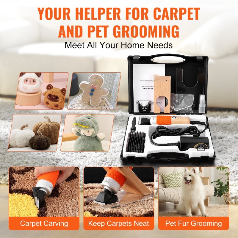 Sähköinen matonleikkuri puukahvalla kuusiportaisella nopeudensäätöllä tuftatuille matoille