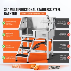 Lemmikkien pesuallas ruostumattomasta teräksestä 34 tuumaa 100 kg kantavuudella säilytyslaatikolla