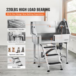 Lemmikkien pesuallas ruostumattomasta teräksestä 34 tuumaa 100 kg kantavuudella säilytyslaatikolla