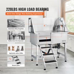 Lemmikkien kylpyallas ruostumatonta terästä 96,5 senttimetriä ramppi säilytyslaatikko ritilälattia 100 kilogrammaa